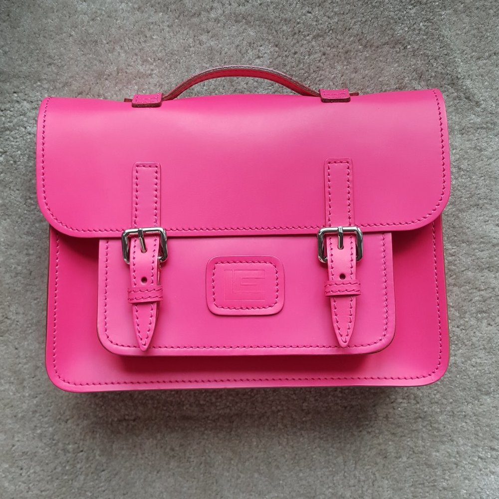 Guy Laroche Leather Cambridge Bag - Fuschia 11"
